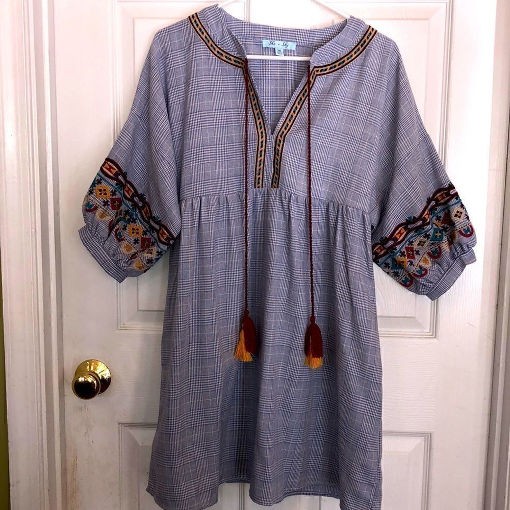 she + sky prairiecore prairie dress with embroidery and tassels Women’s M